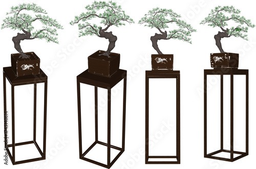 Vector sketch illustration of art design of arranging bonsai plants for championship competition as a hobby channel