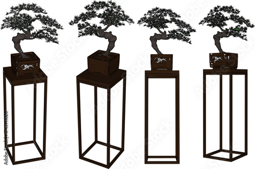 Vector sketch illustration of art design of arranging bonsai plants for championship competition as a hobby channel