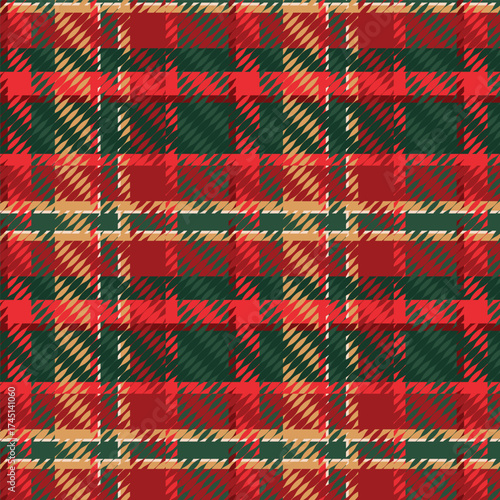 Christmas Plaid Modern Seamless Pattern. Seamless Holiday Background in Red and Green Colors. Plaid, Checked Modern Pattern Design