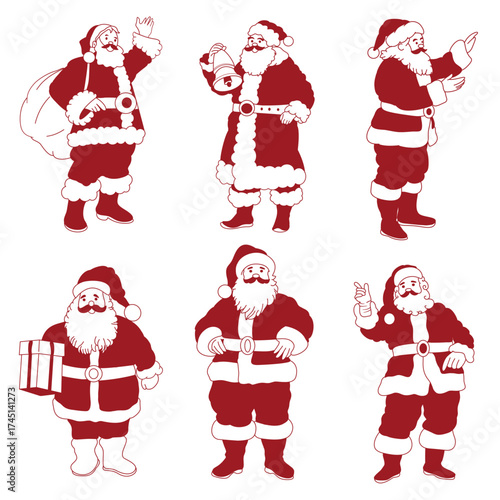 cute santa claus pose collection hand drawn element christmas