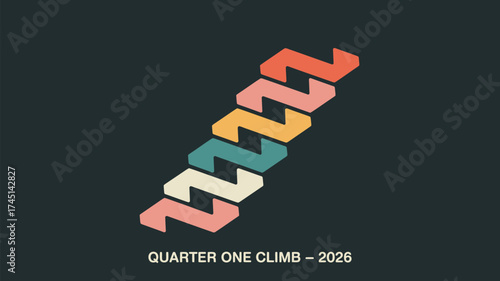 Abstract colorful geometric shapes forming a staircase on a dark background illustration art design