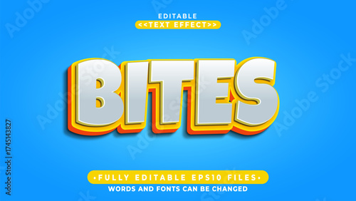 editable 3d bites cartoon style bold text effect