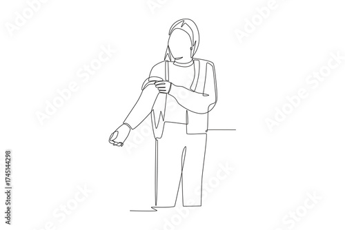 Woman trying on clothes before buying them. Shoping trying on clothes concept one-line drawing