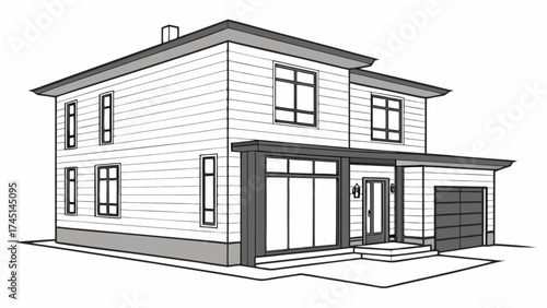 Modern house design architectural rendering two story home with garage and windows facade blueprint plan