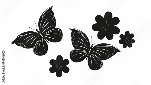 Delicate butterfly silhouettes with floral accents create stunning modern nature patterns