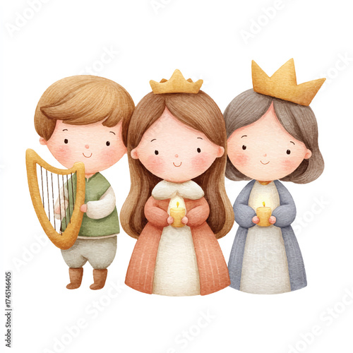 Three Adorable Cartoon Characters Dressed in Royal Attire.