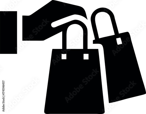 Hand carrying multiple shopping bags symbolizing retail shopping spree Vector illustration