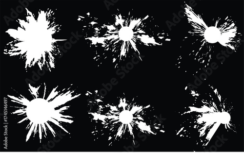 abstract white paint splatter texture on black background, black and white paint splash burst illustration, messy ink splash texture abstract illustration