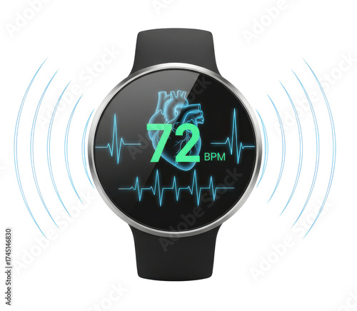 Wallpaper Mural Smartwatch Displaying Heart Rate Data with Neon Blue Waveforms on Transparent Background Torontodigital.ca