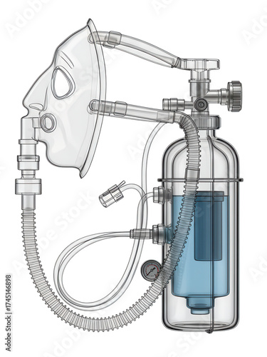 Wallpaper Mural Oxygen Mask Nebulizer System with Humidifier Bottle and Tubing on Transparent Background Torontodigital.ca