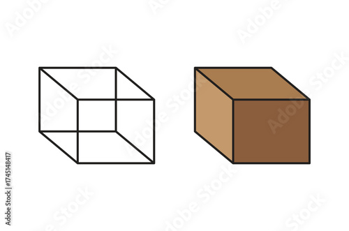Wireframe and Solid Cuboid Shapes on White Background