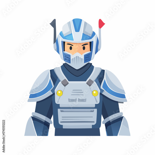 Futuristic robot soldier with blue armor