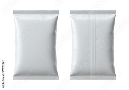 Two blank white foil packaging mockups isolated on transparent background