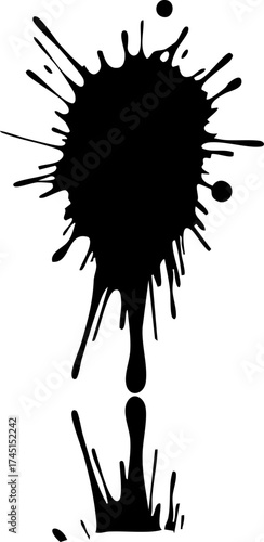 Dramatic black ink splatter effect for striking graphic design accents or artistic backgrounds, perfect for adding edgy impact to your creative projects!