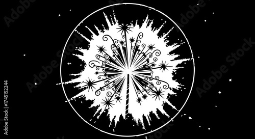 Whimsical starburst design for festive occasions, ideal for invitations, announcements, and creative projects needing a touch of magic and celebration