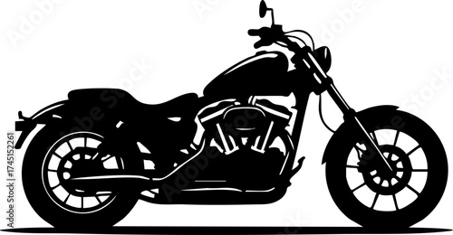Classic motorcycle silhouette cruising down the open road, a symbol of freedom and adventure, perfect for posters, apparel, and branding that evokes speed