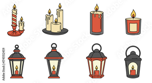 Hand-drawn candle and lantern collection for cozy home decor ideas