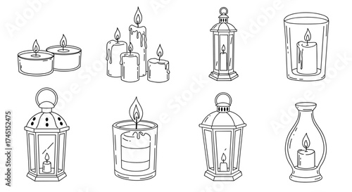 Set of linear candle and lantern designs for home decor and relaxation