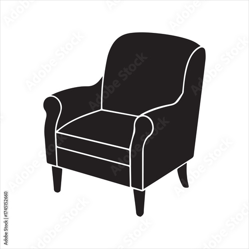 Silhouette of a black armchair on transparent background
