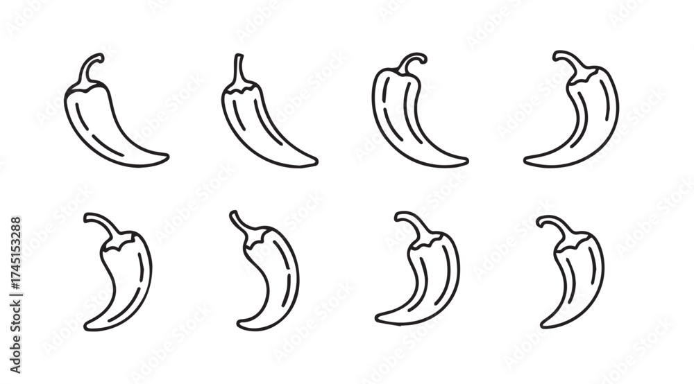 Obraz premium Hand-drawn chili pepper icons isolated on perfect for food designs vector