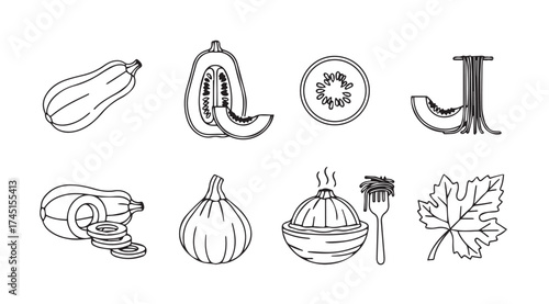 Whimsical hand drawn organic autumn harvest vegetables and garnish elements collection vector