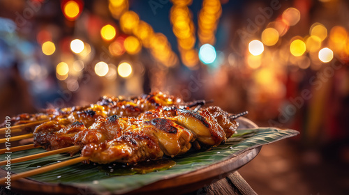 Delicious Grilled Street Food Displayed During Banaag Festival in Bacong Negros Oriental Philippines Representing Filipino Cuisine Festive Atmosphere and Night Market Cultural Celebration