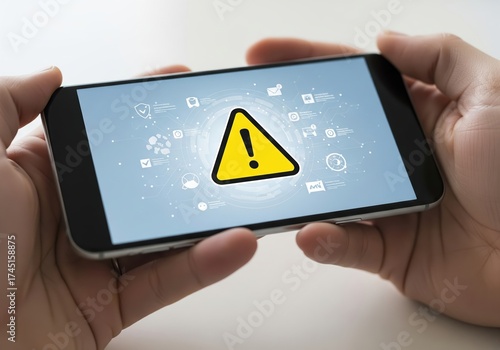 Smartphone cybersecurity alert: digital threat detection and warning symbols