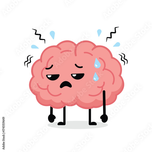 Tired Brain Character with Stress and Fatigue Vector Illustration