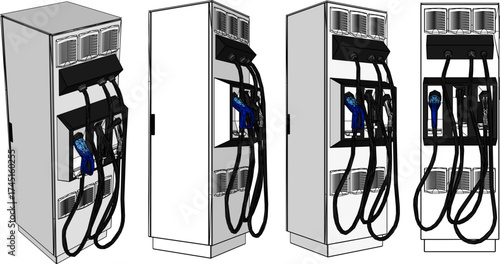 Vector sketch illustration of fuel dispenser box design for motorbikes and electric cars