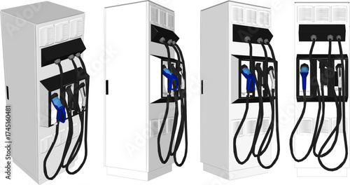 Vector sketch illustration of fuel dispenser box design for motorbikes and electric cars
