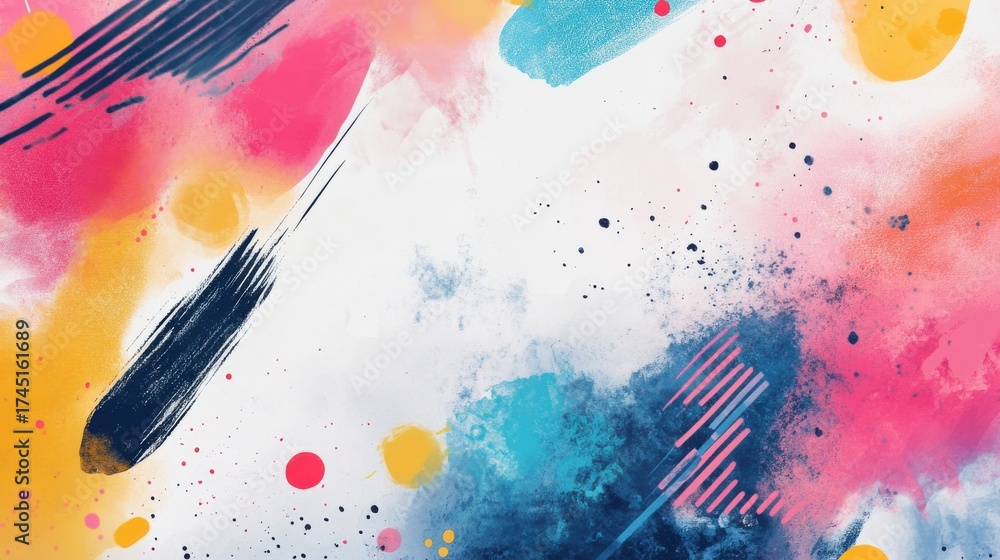 custom made wallpaper toronto digitalVibrant abstract painting with pink, blue, yellow, and black colors