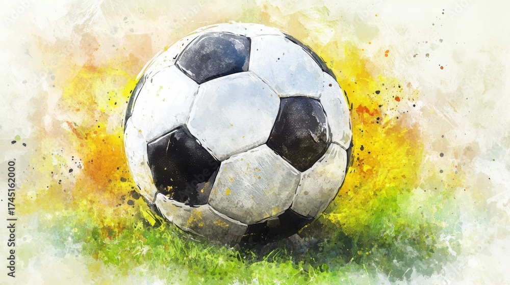 Naklejka premium Soccer ball resting on grass in vibrant outdoor field