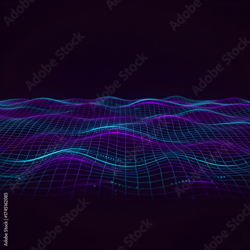Cyber Grid Neon Wave. Seamless patten background.