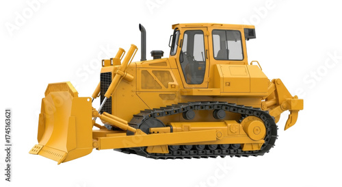 Isolated bulldozer ready for construction site work, earthmoving equipment vehicle tool