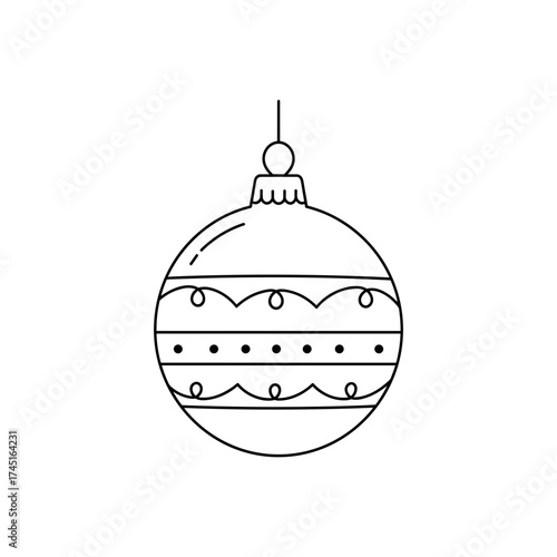 Christmas ball vector illustration with decorative lines and dots, simple outline ornament on white