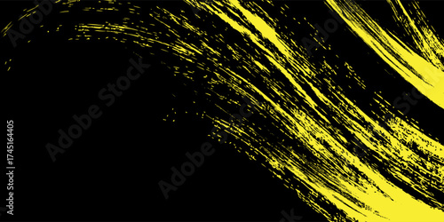 Yellow black brush stroke pattern car sticker, abstract banner, sporty lines, yellow black color combination, brush stroke pattern, grunge motorsport racing design, vector illustration.
