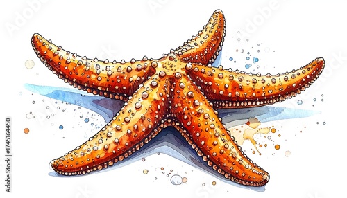Watercolor rendering of a starfish on white background