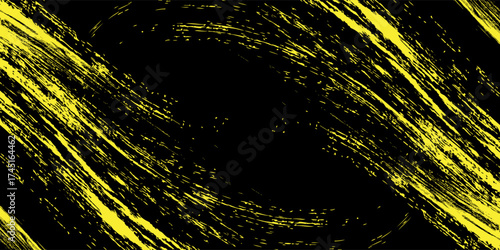 Yellow black brush stroke pattern car sticker, abstract banner, sporty lines, yellow black color combination, brush stroke pattern, grunge motorsport racing design, vector illustration.