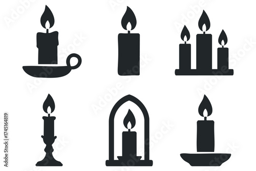 Candle designs for home decor and ambiance enhancement. Set of 6 black Christmas icons