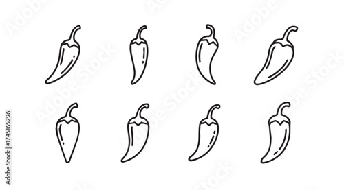 Collection of hand-drawn chili peppers sketch art elements for food design and culinary themes vector