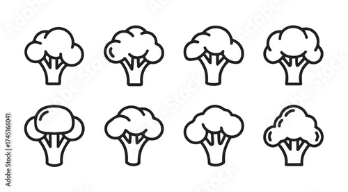 Set of hand drawn broccoli florets icons various styles food organic healthy ingredients collection vector