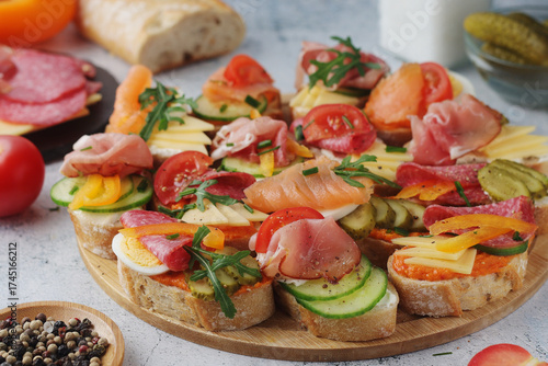 Oblozeny chlebicek or just chlebicek, traditional open sandwich in Czech Republic