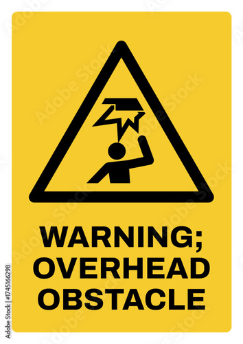 warning safety signs v3 uppercase text_waning ; overhead obstacle_portrait size a4/a3/a2/a1	 
