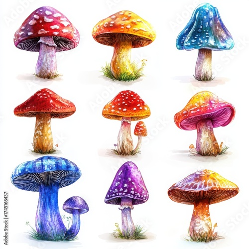Wallpaper Mural Collection of Colorful Fantasy Mushroom on White Background with Intricate Details Torontodigital.ca