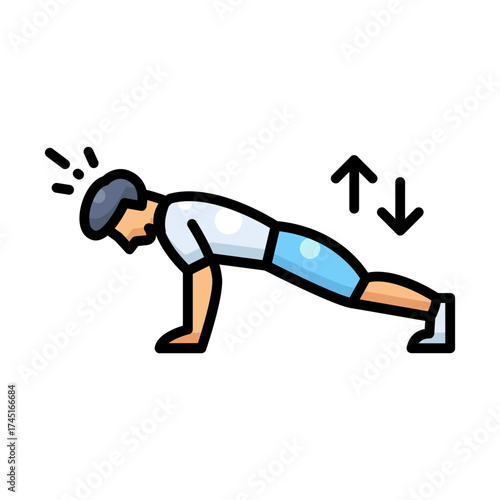 Man doing push-up exercise icon. Fitness workout and strength training symbol.