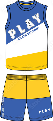 boys sleeveless t shirt with shorts sports print illustrations vector art design