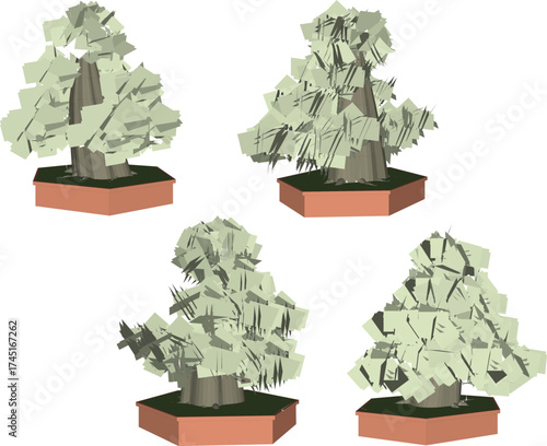 Vector sketch illustration of ornamental bonsai plant design for hobbyists, collectors, and plant lovers 