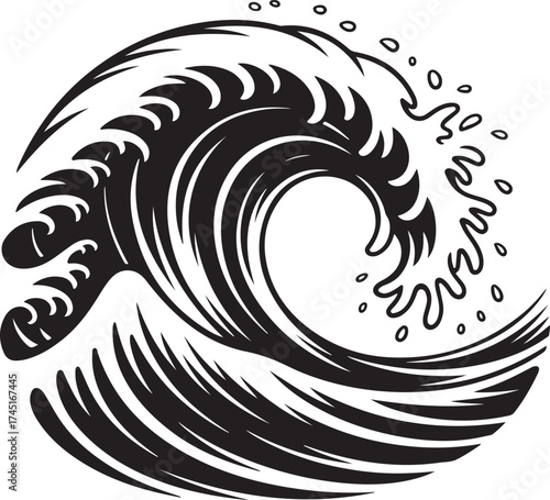 Dynamic ocean wave crashes with spray and foam
