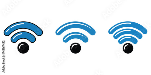 blue wi fi signal icons with black base. wireless network symbol