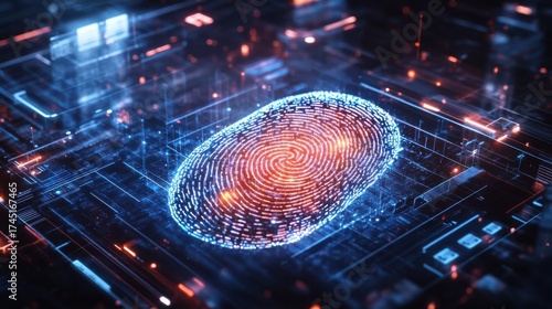 Wallpaper Mural Digital rendering of a fingerprint in a futuristic interface Torontodigital.ca